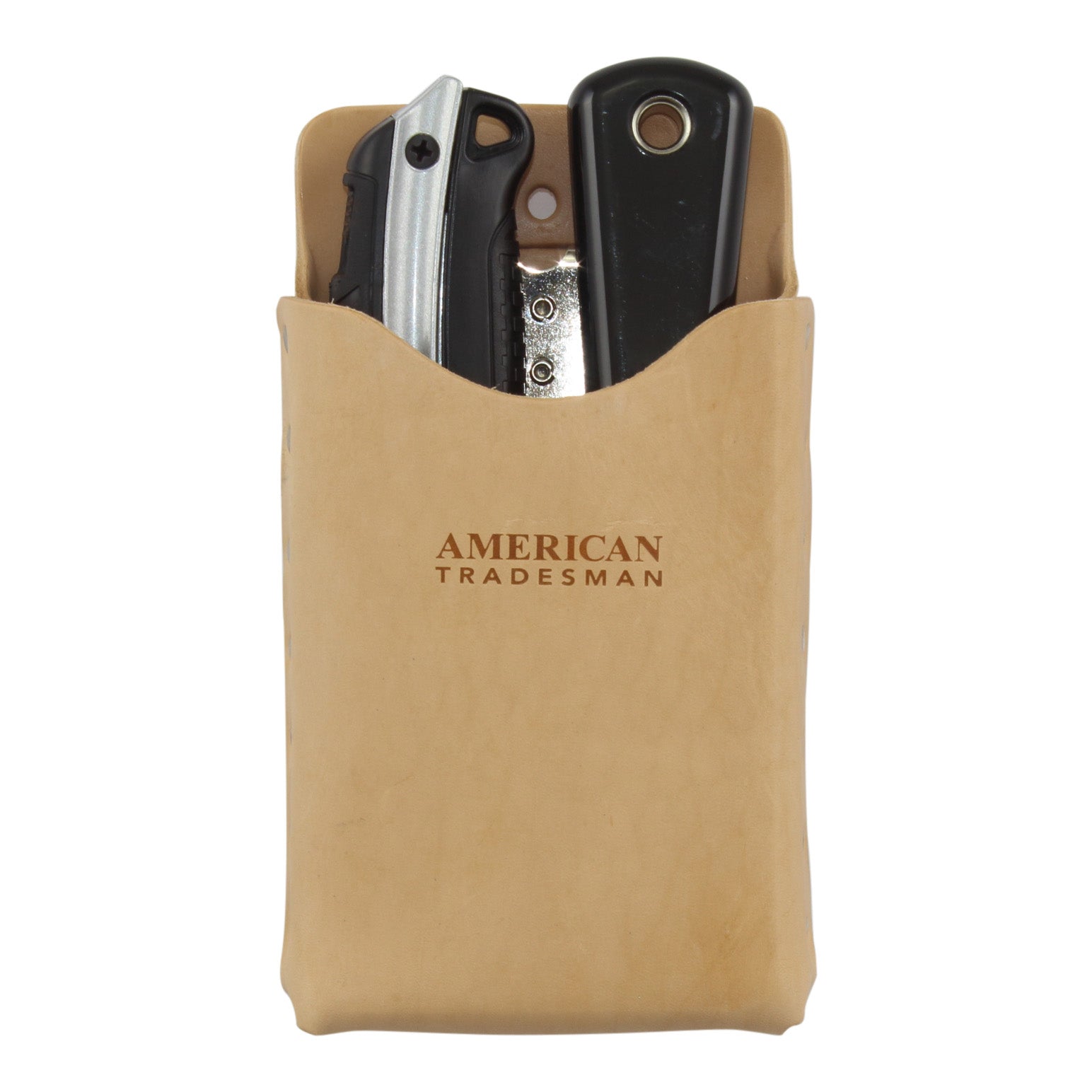 American Tradesman 918C - Leather Box Shaped Tool Pouch w/Clip